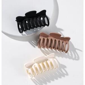 Boutique Neutral Black Brown & Cream Set of Three Hair Claw Clips